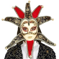 Maschera veneziana rossa e nera da donna