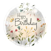 Palloncino Happy Birthday con fiori chic 45 cm - Folat
