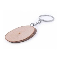 Portachiavi ovale in legno di faggio con catena in metallo
