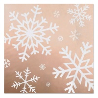 Tovaglioli rosa-oro metallizzati con fiocchi di neve 16,5 x 16,5 cm - 30 pz.