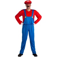 Costume da super idraulico rosso e blu per uomo