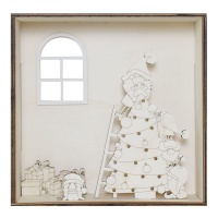 Figura in legno di scena natalizia con albero e gnomi in cornice 25 x 7,5 cm - Artis decor