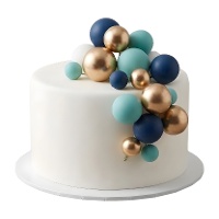 Topper per torta con palline blu, dorate e bianche - 32 pezzi