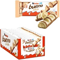 Barrette Kinder Bueno al cioccolato bianco, ripiene di crema di nocciole - Kinder - 30 pezzi