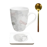 Tazza da 300 ml Line Art con cucchiaio e sottobicchiere