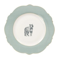 Piatto piano con tigre del Bengala e bordo dorato