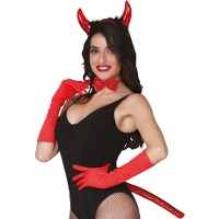 Set diavola rossa con cerchietto, papillon e coda