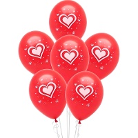 Palloncini in lattice rossi con cuore bianco, 30 cm - confezione da 6