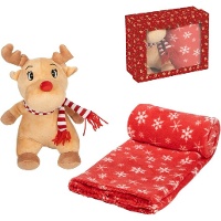 Peluche di renna con coperta da 90 x 75 cm