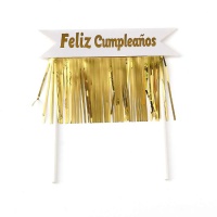 Topper torta Feliz Cumpleaños con frange dorate - 1 unità