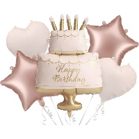 Bouquet di palloncini a forma di torta di compleanno rosa - 5 pezzi