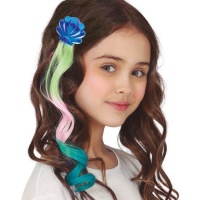 Ciocca di capelli da sirena multicolore con conchiglie assortite
