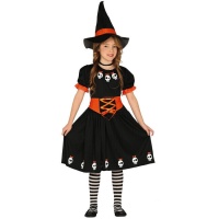 Costume da strega arancione con teschi per bambina