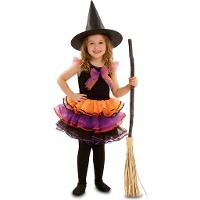 Costume da streghetta con tutù multicolore per bambina