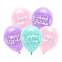 Palloncini in lattice Happy Birthday stelle da 26 cm - 5 pezzi