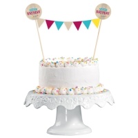 Cake Topper di buon compleanno con striscione 15 X 20 cm