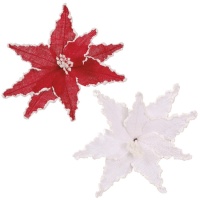 Ramo decorativo di fiori di Natale con bordo bianco 30 cm