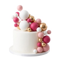 Topper per torta con palline rosa, dorate e bianche - 32 pezzi