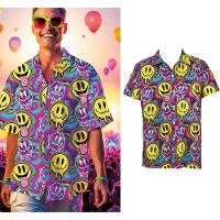 Camicia costume psichedelica con faccine sorridenti da uomo