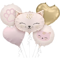 Bouquet di palloncini a tema gatto rosa - 5 pezzi