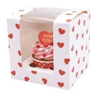Scatola per 1 cupcake con cuori da 12,5 x 8,7 cm - 4 pezzi