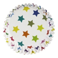 Capsule per cupcake bianche con stelle multicolori - PME - 30 pz.
