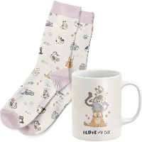 Set regalo tazza e calzini a tema gatti