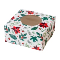 Scatola per dolci o cupcakes con motivo floreale natalizio di 17,5 x 17,5 x 8,5 cm