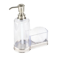 Dispenser sapone trasparente in plastica con porta-spugna