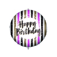 Palloncino rotondo Happy Birthday a strisce da 46 cm - Procos