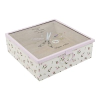 Cucitrice in legno con coperchio trasparente fiorito