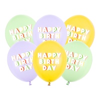Palloncini in lattice multicolore Happy Birthday 30 cm - 6 unità