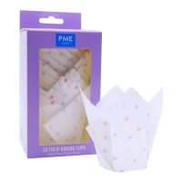 Pirottini di carta per muffin a tulipano con pois colorati - PME - 24 pz.