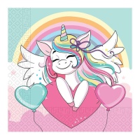 Tovaglioli unicorno Love 16,5 x 16,5 cm - 20 pezzi.