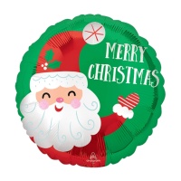 Palloncino Merry Christmas rosso e verde con Babbo Natale da 45cm - Anagram