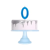 Candela grande a forma di numero 0, blu metallizzato, da 11,5 cm