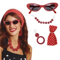 Set anni '50 rosso e bianco - 4 pezzi