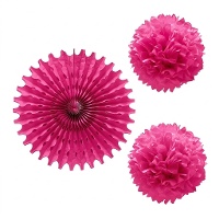 Ciondolo a ventaglio con pompon colorati - 3 pezzi