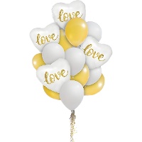 Mazzo di palloncini a forma di cuore bianchi con scritta Love - 16 pezzi