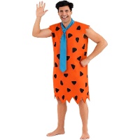 Costume da uomo cavernicolo arancione con cravatta