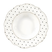 Piatto fondo da 22,5 cm bianco con pois neri e bordo dorato