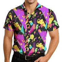 Camicia costume anni '80 stampata nera