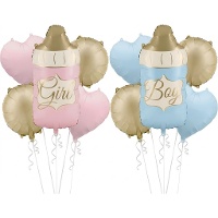 Bouquet di palloncini a forma di biberon per baby shower - 5 pezzi