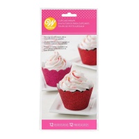 Wrappers cupcake con glitter rosso e rosa - WIlton - 24 unità