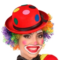 Cappello da clown rosso con pois colorati