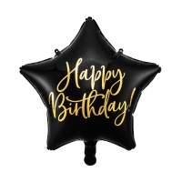 Palloncino stella nera Happy Birthday da 40 cm - Partydeco