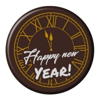 Cartello di Buon Anno al cioccolato fondente con orologio 5 cm - Dekora - 45 unità