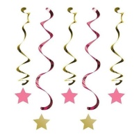 Ciondoli rosa con stelle del primo anno - 5 unità