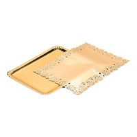 Vassoio rettangolare in cartone di 28 x 22 cm con bordo dorato