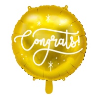 Palloncino rotondo Congrats dorato da 35 cm - PartyDeco